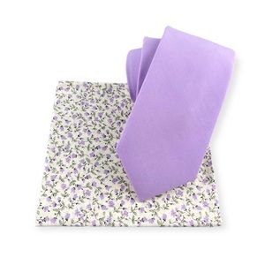 Men’s Lilac Slim Necktie & Floral Pocket Square Set